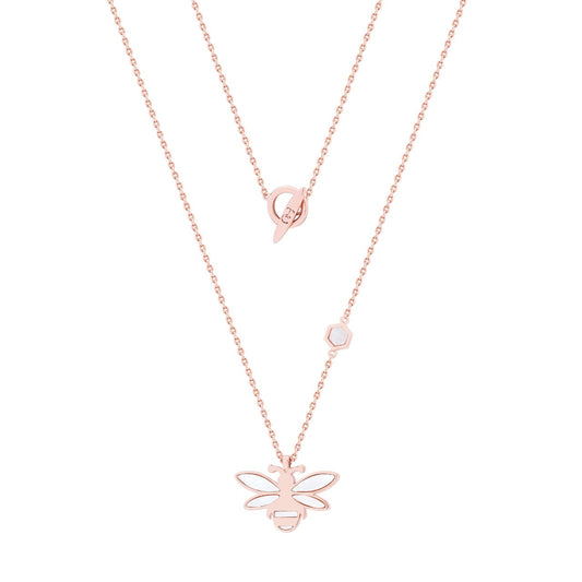 Bee Rose Gold Mother of Pearl Cut Out Pendant - New Winter 2022   Chain Length: 800 mm long chain  Pendant Dimensions: 24*15 mm