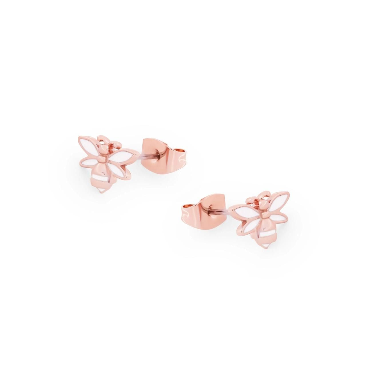 Tipperary Crystal Rose Gold White Stud Bumble Bee Earrings - NEW WINTER 2022