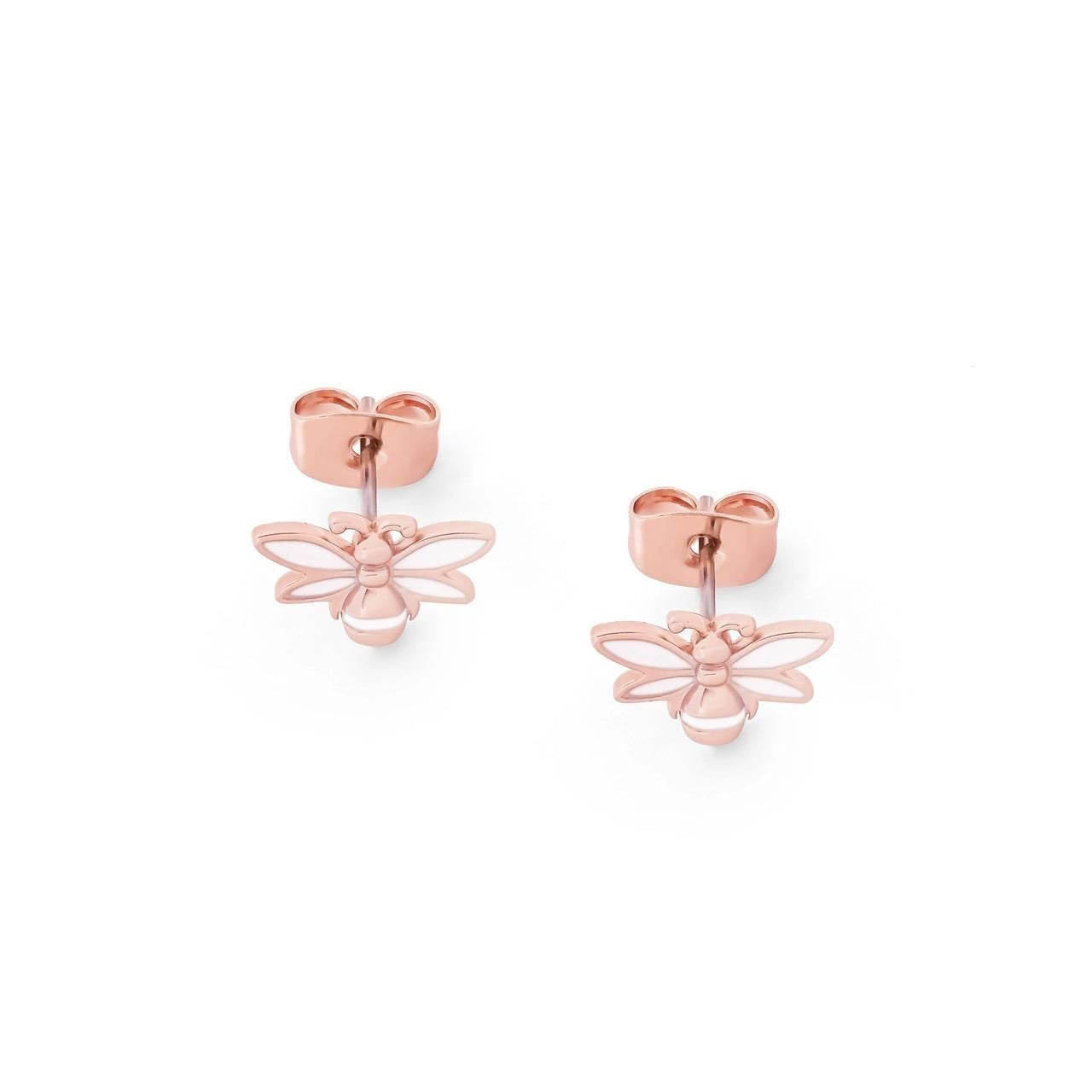 Tipperary Crystal Rose Gold White Stud Bumble Bee Earrings - NEW WINTER 2022
