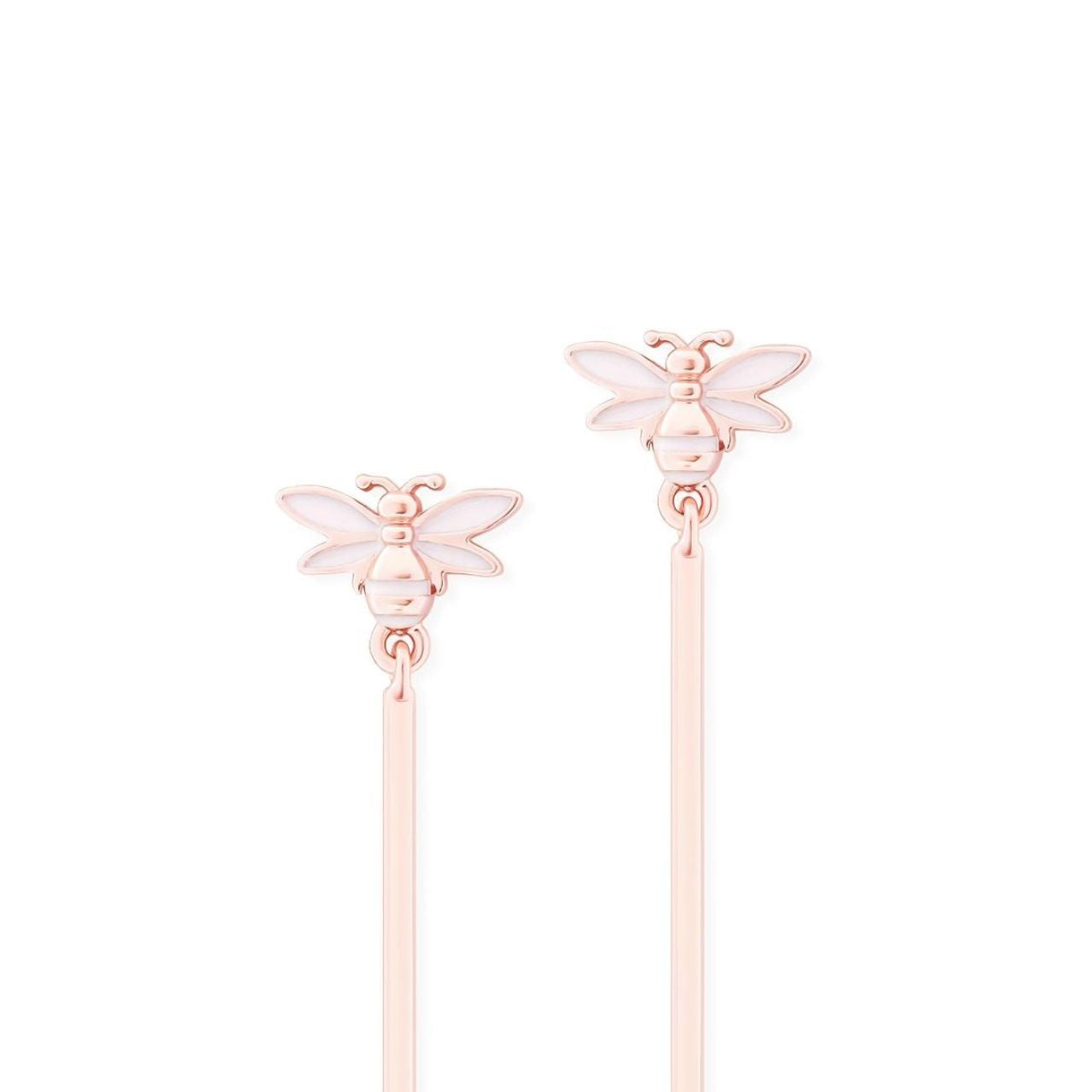 Tipperary Crystal Bee Rose Gold White Bar Earrings - New Winter 2022