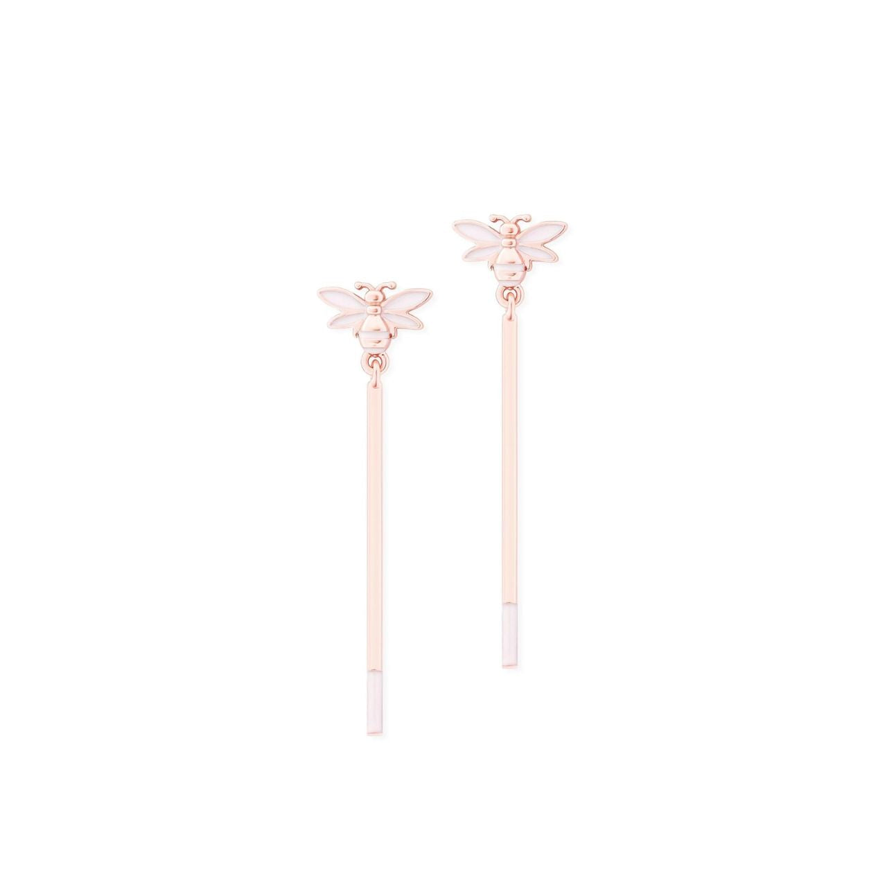 Tipperary Crystal Bee Rose Gold White Bar Earrings - New Winter 2022