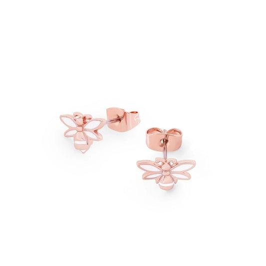 Tipperary Crystal Rose Gold White Stud Bumble Bee Earrings - NEW WINTER 2022