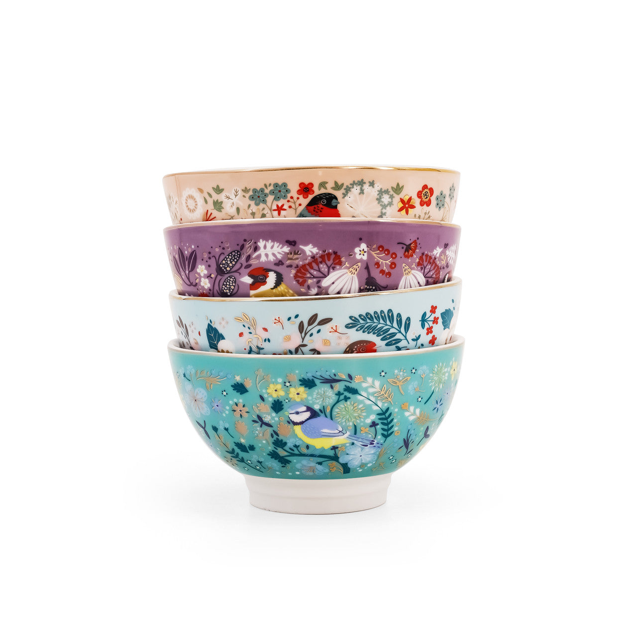 Tipperary Crystal Birdy Cereal Bowls Set of 4  - New 2022  New to our collection, this set of 4 cereal bowls come beautifully illustrated and presented in a rigid Tipperary Crystal gift box. Makes a wonderful gift to be enjoyed.  The Birdy Collection is a series of 6 exclusively commissioned illustrations inspired by native Irish birds; Bullfinch, Goldfinch, Blue tit, Greenfinch, Kingfisher and Robin.