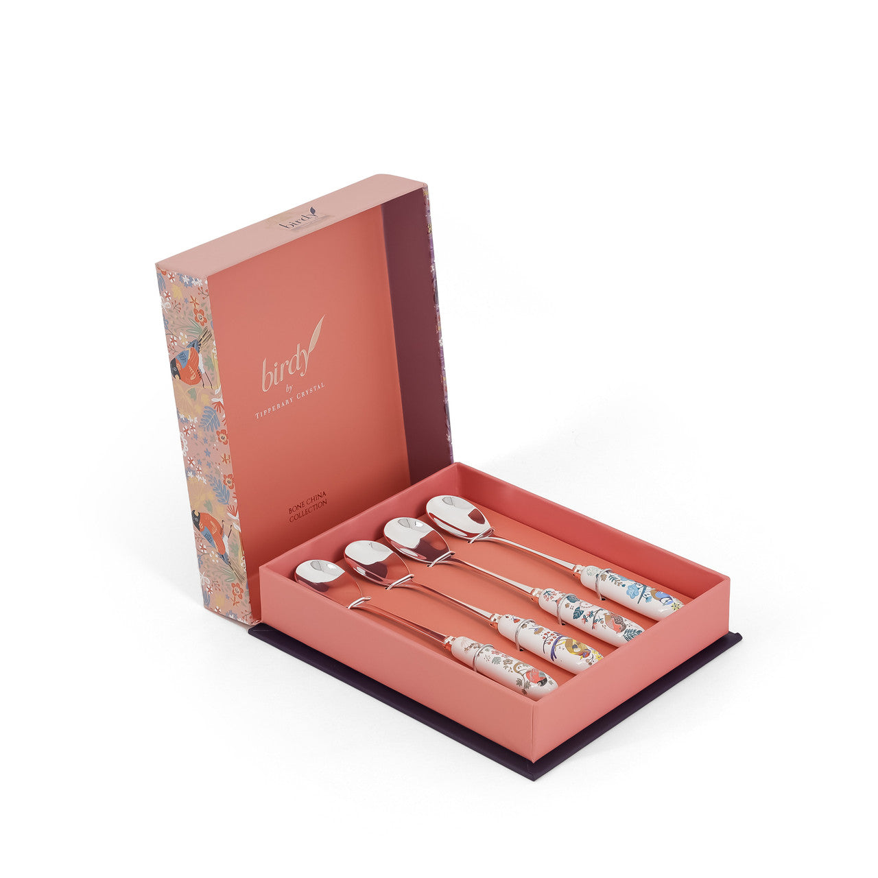 Tipperary Crystal Birdy Dessert Spoons - New 2022  New to our collection, these birdy desert spoons come beautifully illustrated and presented in a rigid Tipperary Crystal gift box. Makes a wonderful gift to be enjoyed.  The Birdy Collection is a series of 6 exclusively commissioned illustrations inspired by native Irish birds; Bullfinch, Goldfinch, Blue tit, Greenfinch, Kingfisher and Robin.