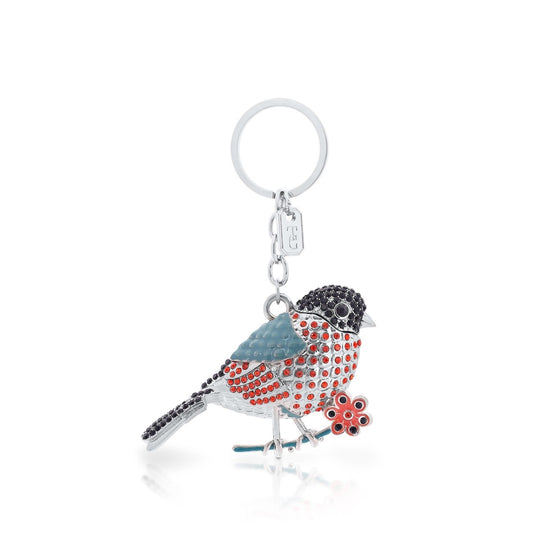 Tipperary Crystal Birdy Keyring - Bullfinch  The Birdy Collection is a series of 6 exclusively commissioned illustrations inspired by native Irish birds; Bullfinch, Goldfinch, Blue tit, Greenfinch, Kingfisher and Robin.