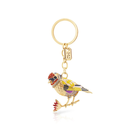 Tipperary Crystal Birdy Keyring - Goldfinch  The Birdy Collection is a series of 6 exclusively commissioned illustrations inspired by native Irish birds; Bullfinch, Goldfinch, Blue tit, Greenfinch, Kingfisher and Robin.