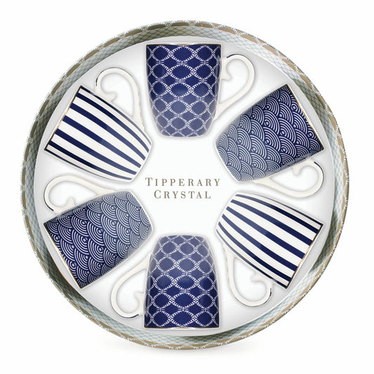 Tipperary Crystal Blue Stripe, Net & Rainbow Mugs Hat Box with Bow