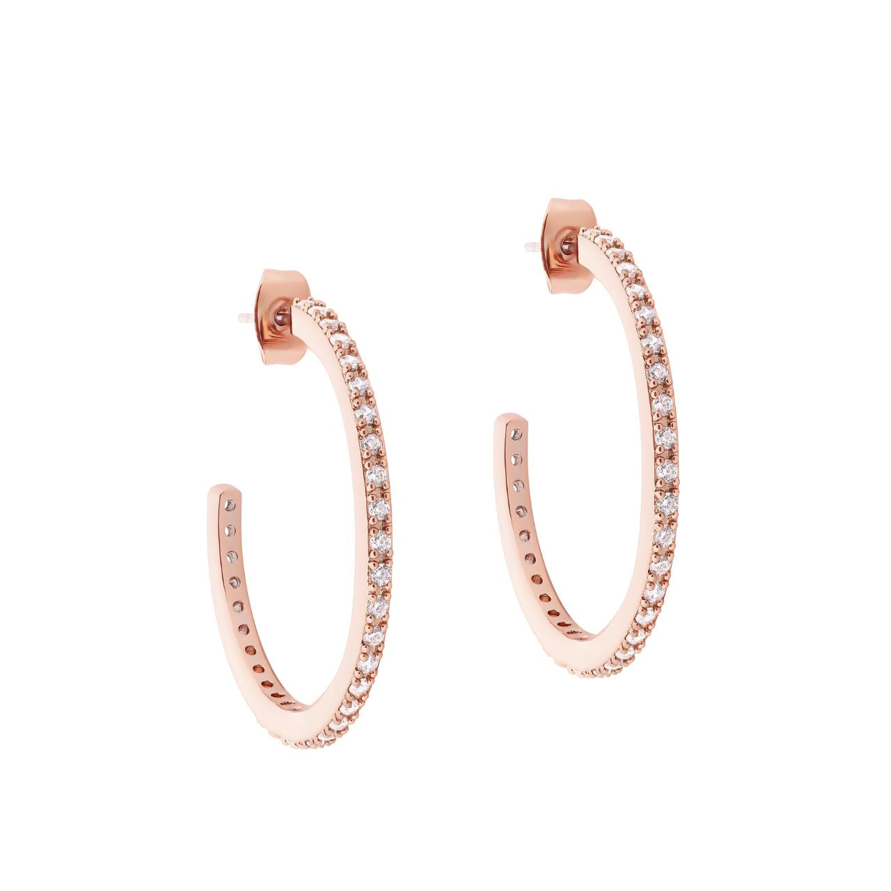 Circle Pave Rose Gold Large Hoop Earrings by Tipperary Crystal  These classic Tipperary Crystal Circle Pave Rose Gold Large Hoop Earrings represent an iconic and timeless fashion statement.
