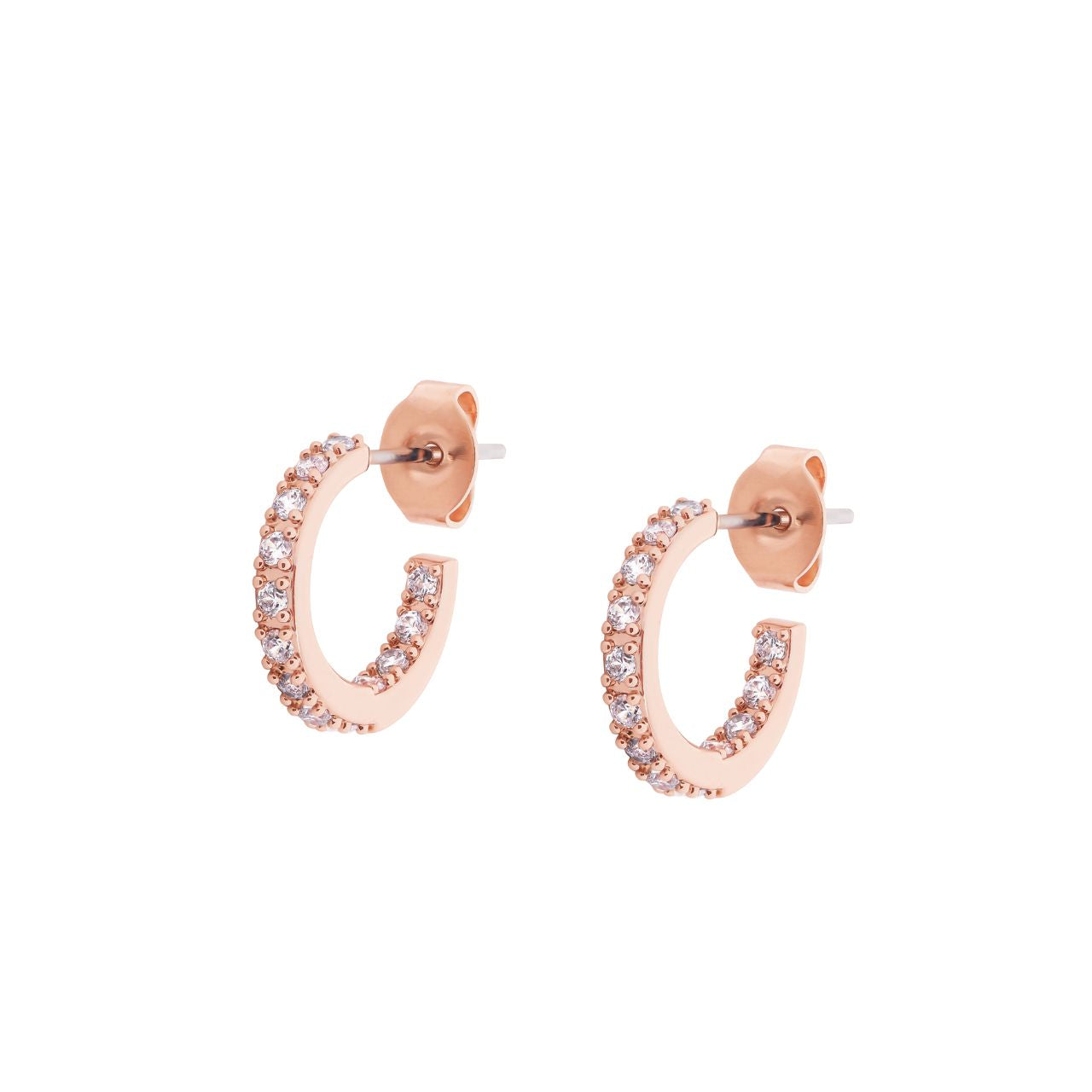 Circle Pave Rose Gold Small Hoop Earrings by Tipperary Crystal  Replenish your jewellery collection with this intricate pair of Tipperary Crystal Circle Pave Rose Gold Small Hoop Earrings.