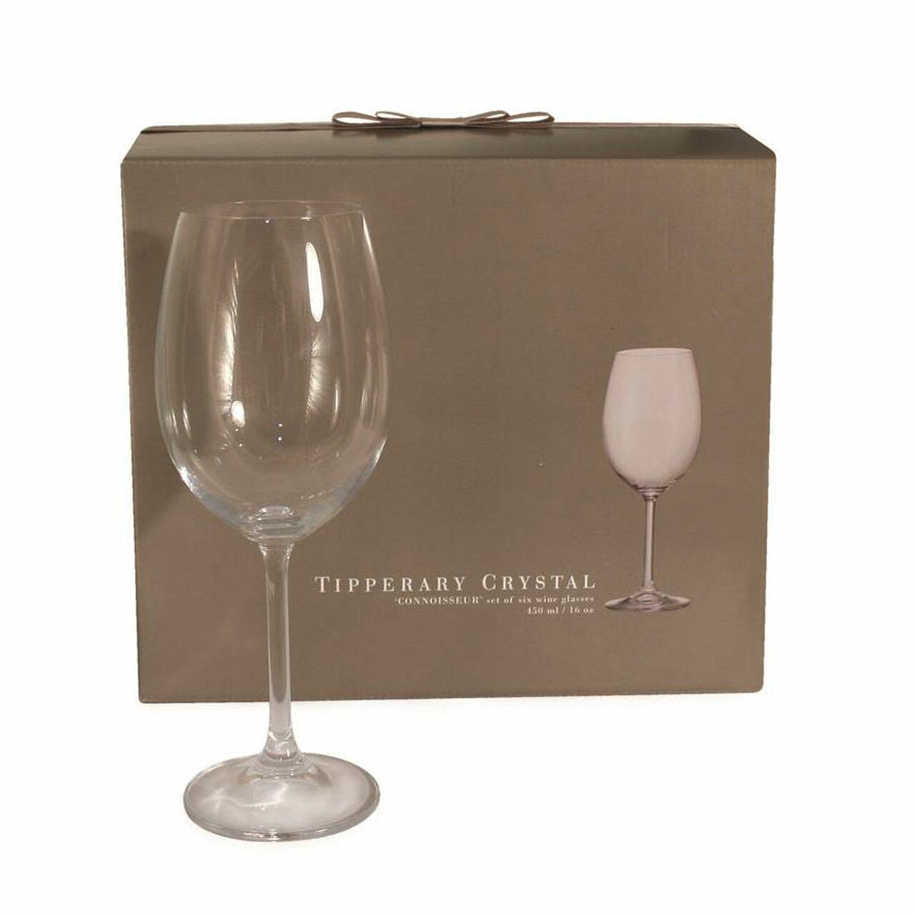Tipperary Crystal Connoisseur Set of 6 Wine Glasses An exquisite set of 6 x 450ml wine glasses from Tipperary Crystal and now at a stunning price.  Presented is a signature grey Tipperary Crystal box.  Tipperary Crystal, in association with Liam Campbell of the Irish Guild of Sommeliers has created a premium series of fine crystal glassware. We are sure this exquisite collection will appeal to the connoisseur and indeed all wine, whiskey, brandy, or champagne enthusiasts.
