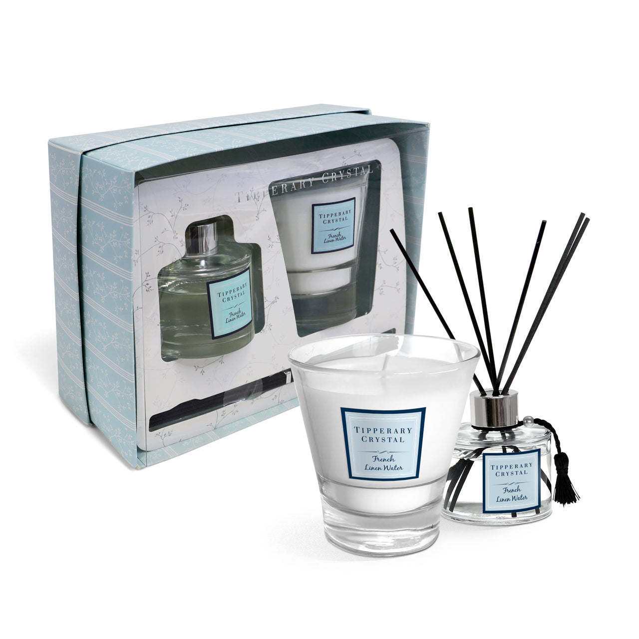 Tipperary Crystal French Linen Candle & Diffuser Gift Set NEW 2021