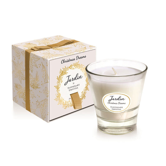 Tipperary Crystal Jardin Christmas Candle - Christmas Dreams  Transport yourself to a special place with the perfect fragrance for your home.  Our scented candles will transform any room and will certainly set the right mood.