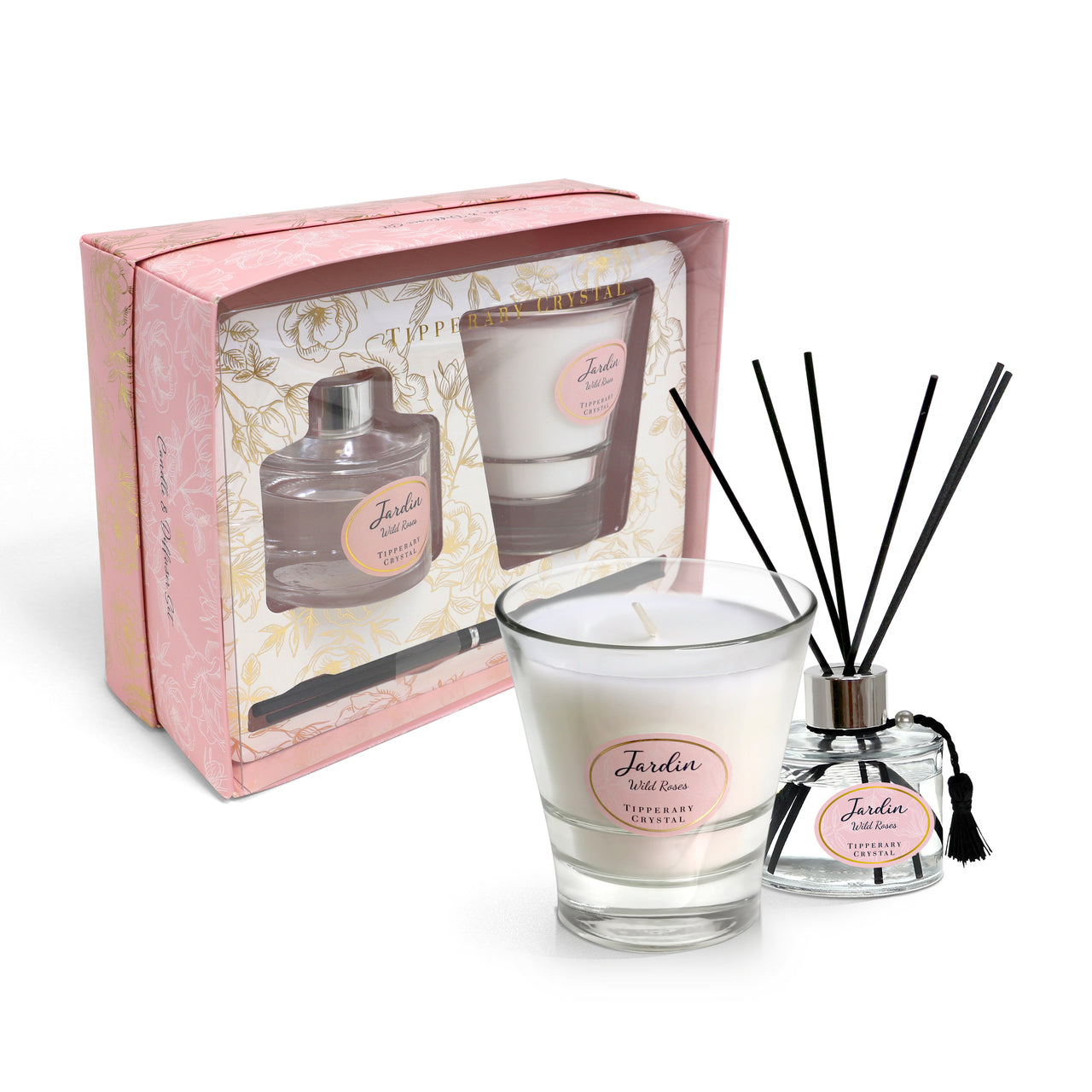 Tipperary Crystal Jardin Wild Roses Candle & Diffuser Set