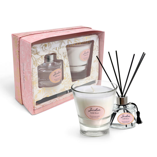 Tipperary Crystal Jardin Wild Roses Candle & Diffuser Set