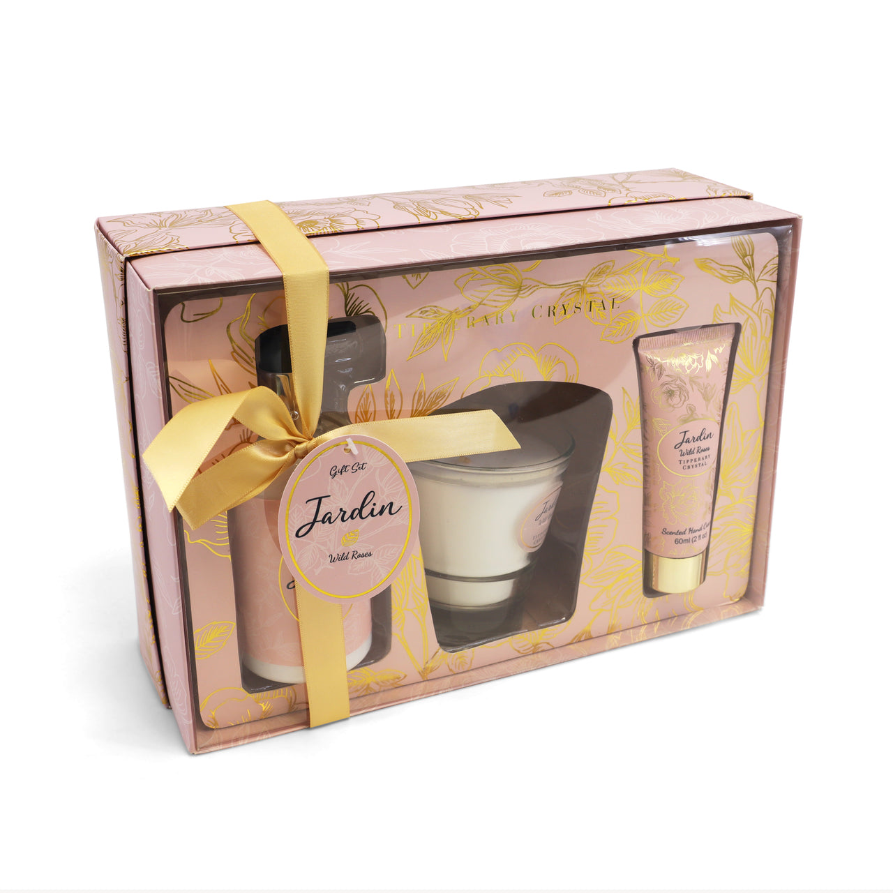 Tipperary Crystal Jardin Wild Roses Candle & Handcream Tube & Pump