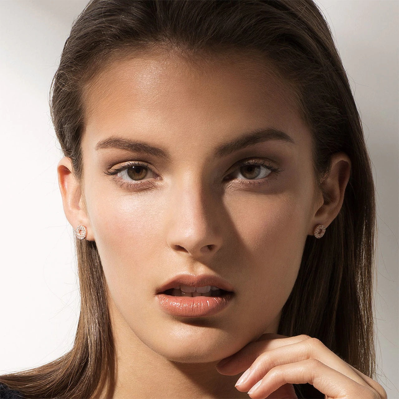 Tipperary Crystal Pave Triple Band Moon Earrings Rose Gold  Simple yet elegantly dazzling these clear stone circular stud earrings are the perfect partner to our triple band moon pendant.  These earrings are protected with an anti tarnish coating and comes presented in a beautiful gift box with ribbon. The earrings are from our Moon Collection.