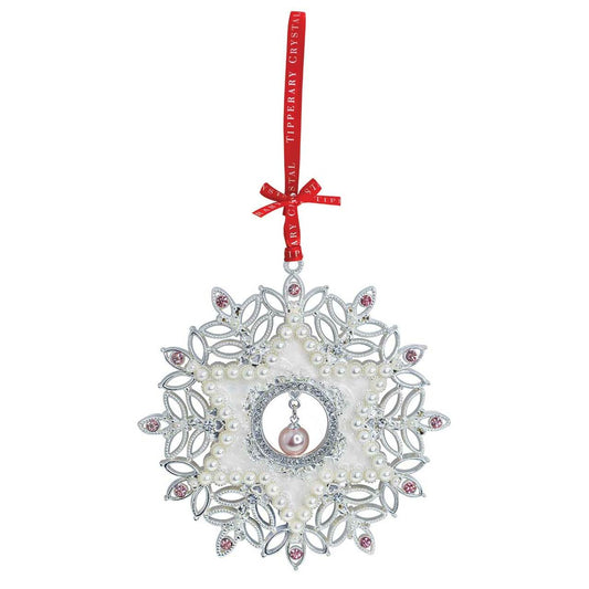 Tipperary Crystal Pearl Snowflake Christmas Decoration  We just Love Christmas! The festive season, the giving of gifts, creating memories and being together with family and loved ones. Have lots of fun with our lovingly designed and created Christmas decorations, each one has a magic sparkle of elf dust!