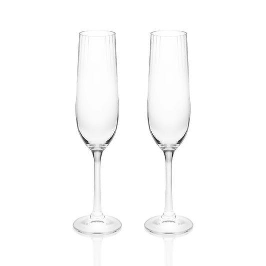 Champagne Glasses Ripple Set of 2   Tipperary Crystal has created a sparkling collection of crystal stemware and decanters for your drinking pleasure. These beautifully designed collections contain titanium and give additional strength to the glasses, making them less susceptible to scratching and chipping.