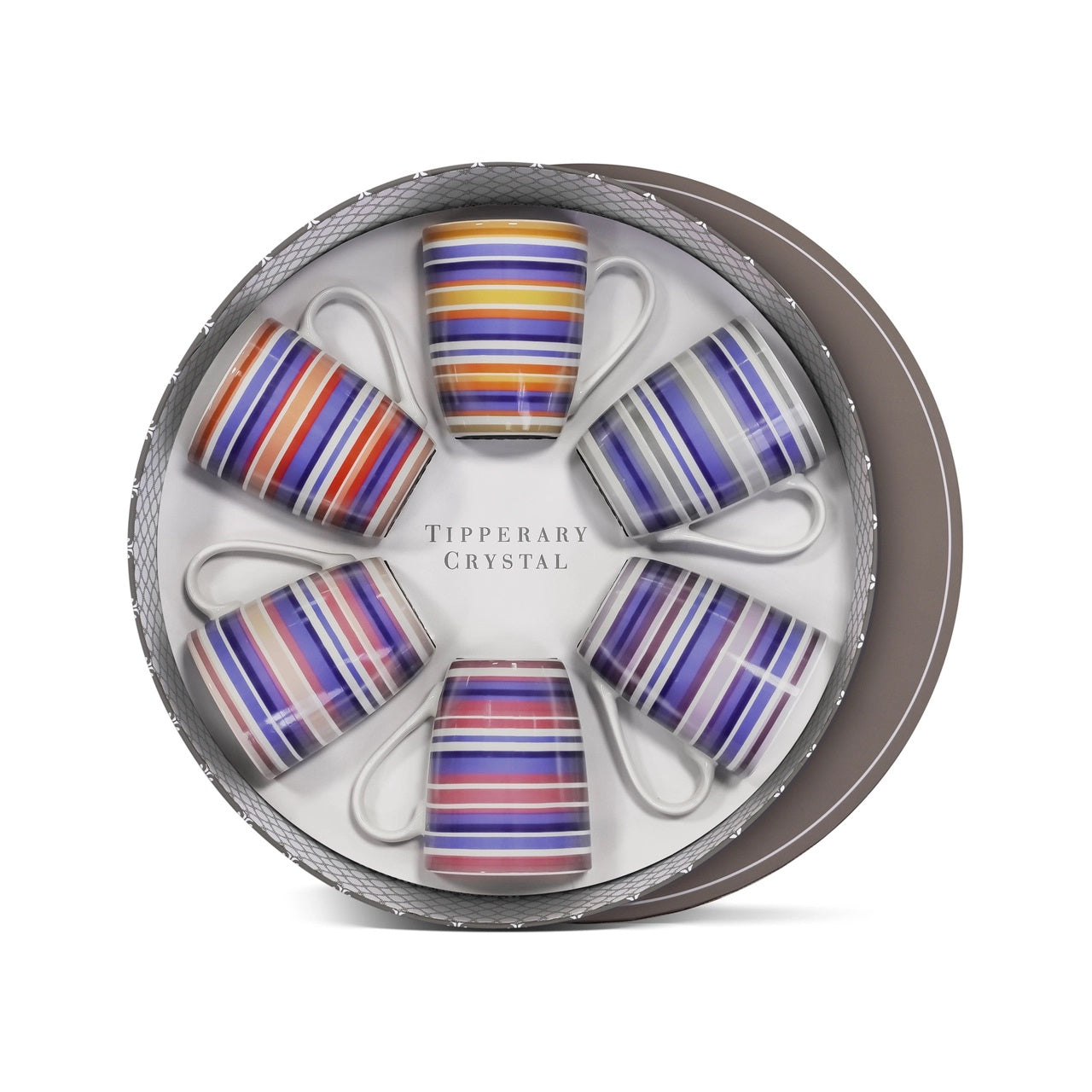 Tipperary Crystal Roman Stripes Horizontal Party Pack S/6 Mugs - NEW 2022