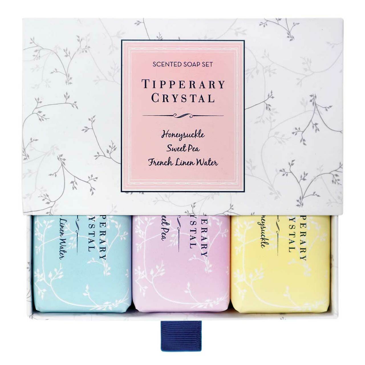 Tipperary Crystal Set Three Scented Soaps Honeysuckle, sweet pea & french linen