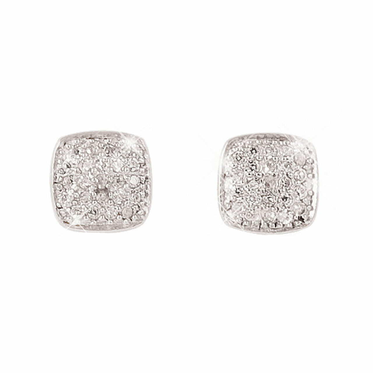 Tipperary Crystal Silver Earrings Pave Set Soft Edge Square