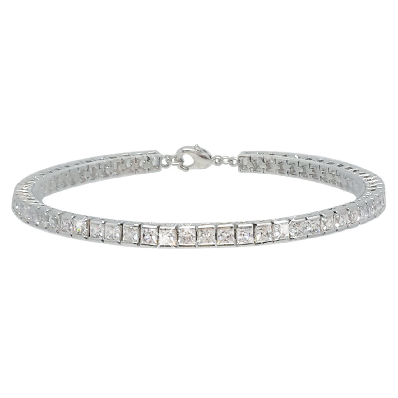 Silver Tennis Bracelet by Tipperary Crystal  Sleek and sinuous, this sparkling princess-cut tennis bracelet is wearable luxury. Fashioned in cool silver, this beautiful streamlined design features dazzling square, clear crystals.