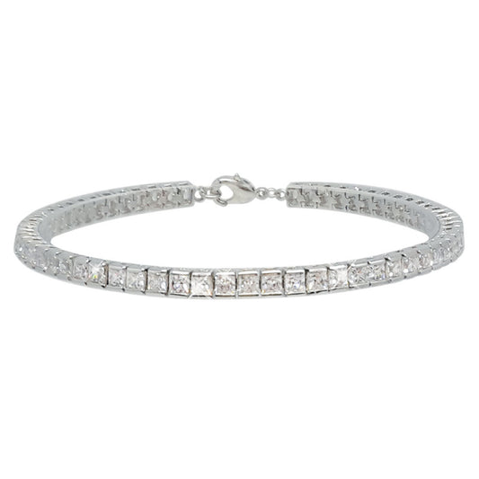 Silver Tennis Bracelet by Tipperary Crystal  Sleek and sinuous, this sparkling princess-cut tennis bracelet is wearable luxury. Fashioned in cool silver, this beautiful streamlined design features dazzling square, clear crystals.