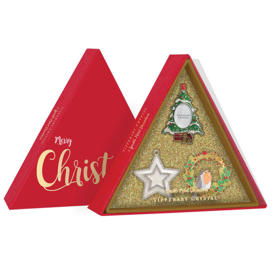 Sparkle Christmas Decorations Gold Insert S/3 - Tree Frame, Star & Robin - NEW 2022  We just Love Christmas! The festive season, the giving of gifts, creating memories and being together with family and loved ones. Have lots of fun with our lovingly designed and created Christmas decorations, each one has a magic sparkle of elf dust!