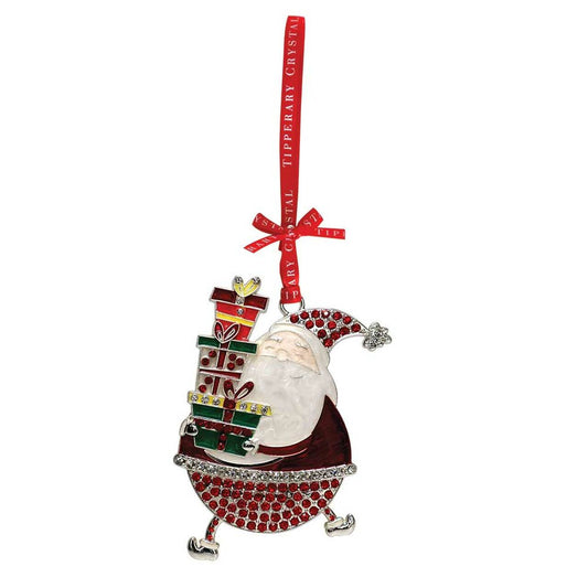 Tipperary Crystal Sparkle Santa Holding Gifts Decoration  We just Love Christmas! The festive season, the giving of gifts, creating memories and being together with family and loved ones. Have lots of fun with our lovingly designed and created Christmas decorations, each one has a magic sparkle of elf dust Sparkle Santa Holding Gifts Decoration