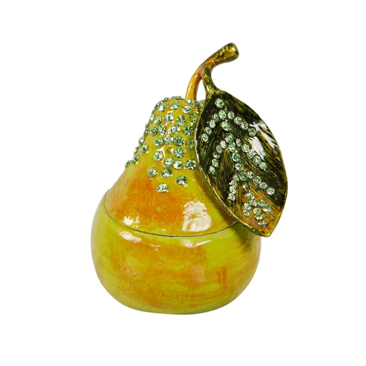 Treasured Trinket - Pear  A beautiful die-cast metal pear trinket box with crystal embellishments. From Treasured Trinkets by STRATTON® - hand painted, collectable trinkets to be treasured for a lifetime.