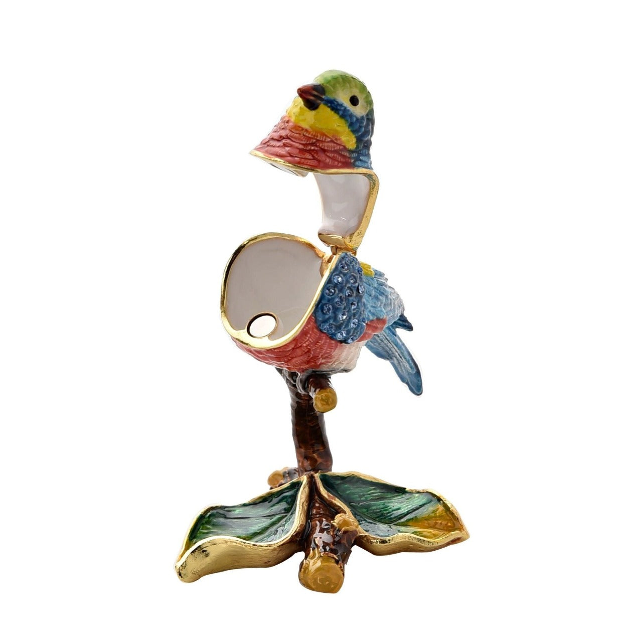 Treasured Trinkets - Blue and Red Bird on Branch  A bird on branch trinket box from Treasured Trinkets by STRATTON®.  The eye-catching trinket box makes a true statement piece for any bedroom with its colourful bird sitting upon a branch.