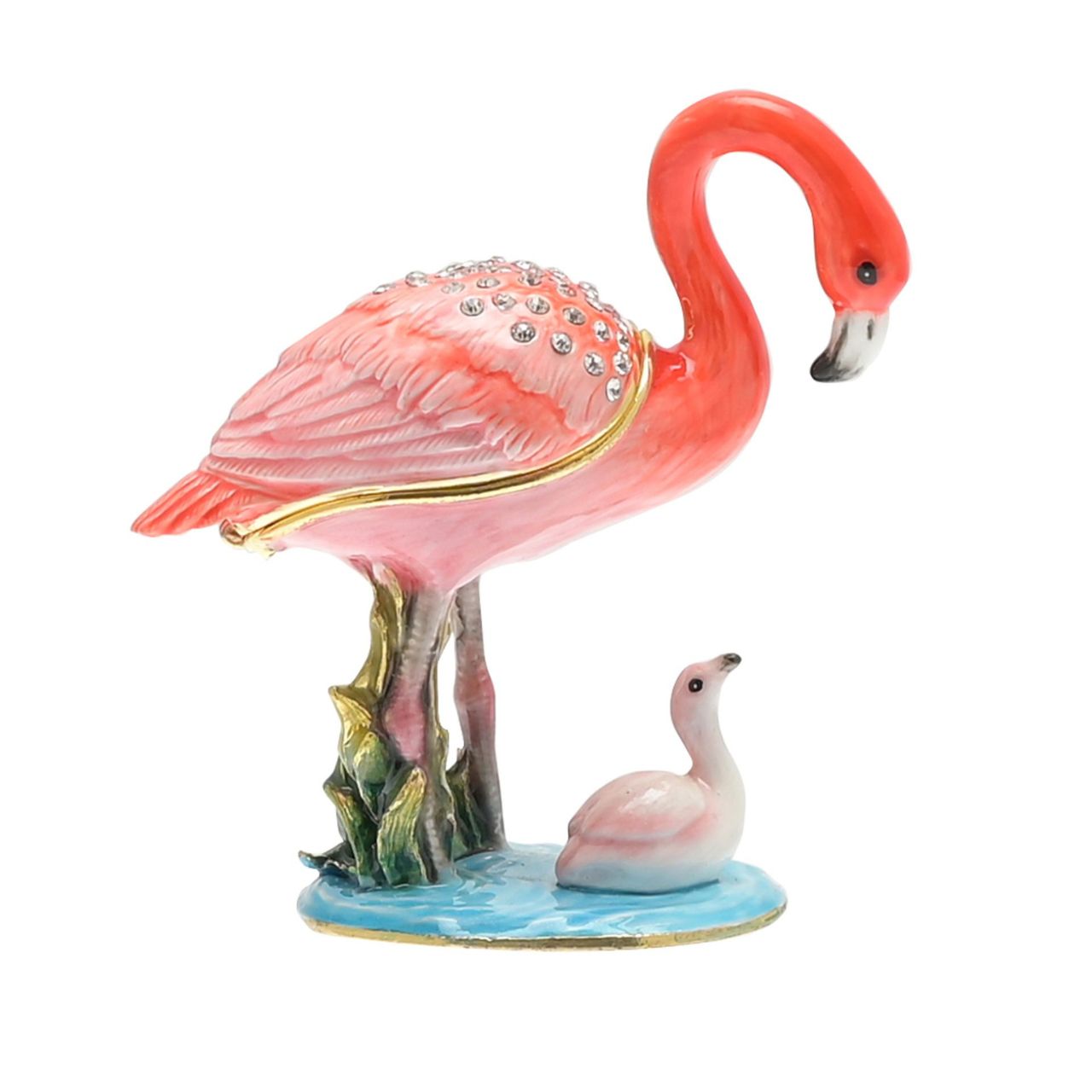 Treasured Trinkets - Mother & Baby Flamingo  A mother & baby flamingo trinket box from Treasured Trinkets by STRATTON®.  This eye-catching trinket box makes a true statement piece for any bedroom.