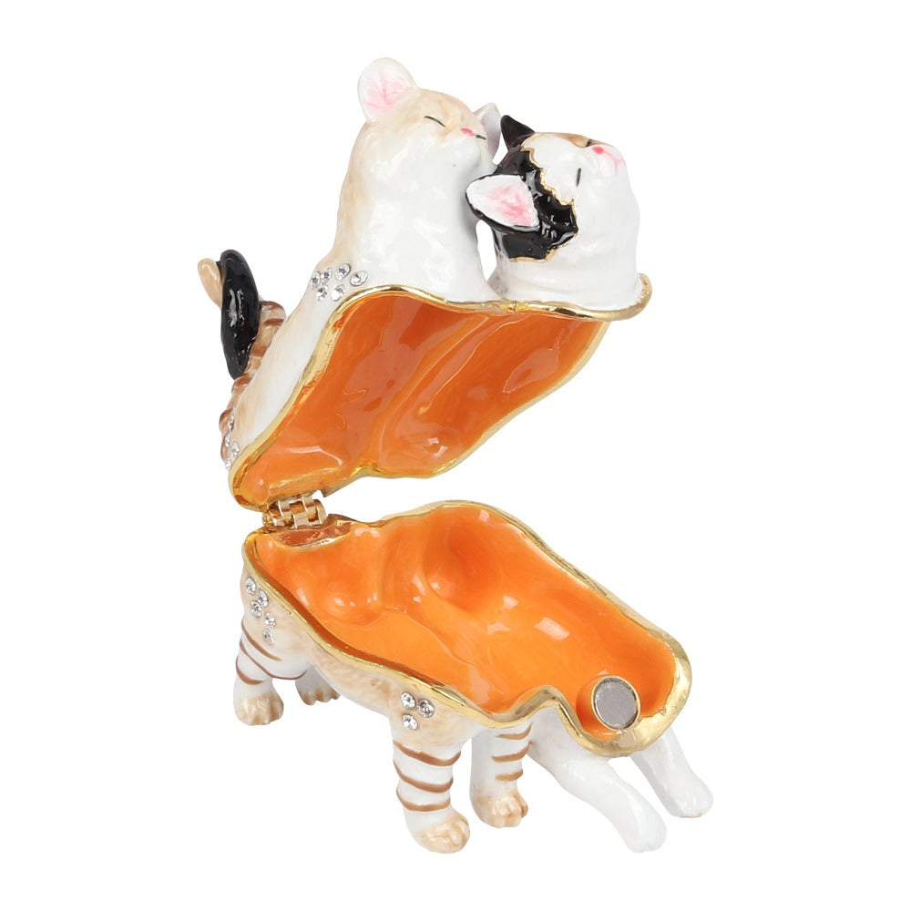 Treasured Trinkets - Two Cats Twisted Tails  A beautiful, die-cast crystal set nuzzling cats trinket box. From Treasured Trinkets by SOPHIA® - hand painted, collectable trinkets to be treasured for a lifetime.
