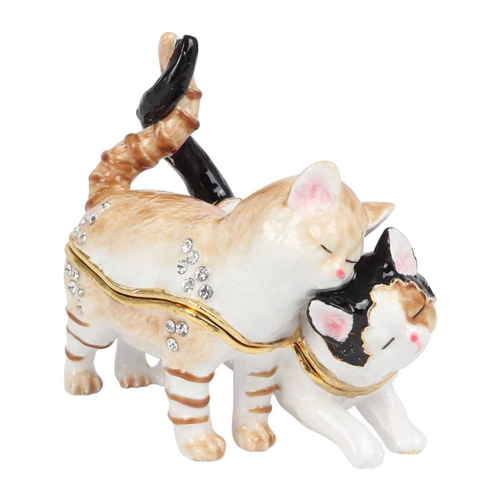 Treasured Trinkets - Two Cats Twisted Tails  A beautiful, die-cast crystal set nuzzling cats trinket box. From Treasured Trinkets by SOPHIA® - hand painted, collectable trinkets to be treasured for a lifetime.