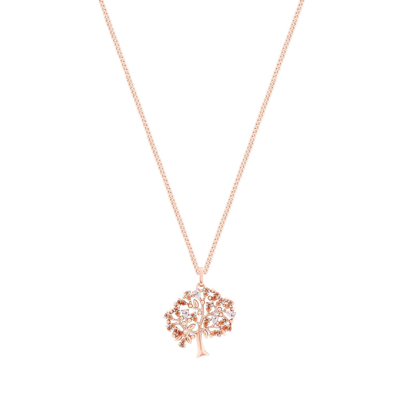 Tipperary Crystal Tree of Life & Clear Tear Drop CZ Rose Gold Pendant  The tree of life is a symbol of a fresh start on life, positive energy, good health and a bright future. The symbolism of the Tree of Life is ultimately about the forces of nature combining to create balance and harmony.