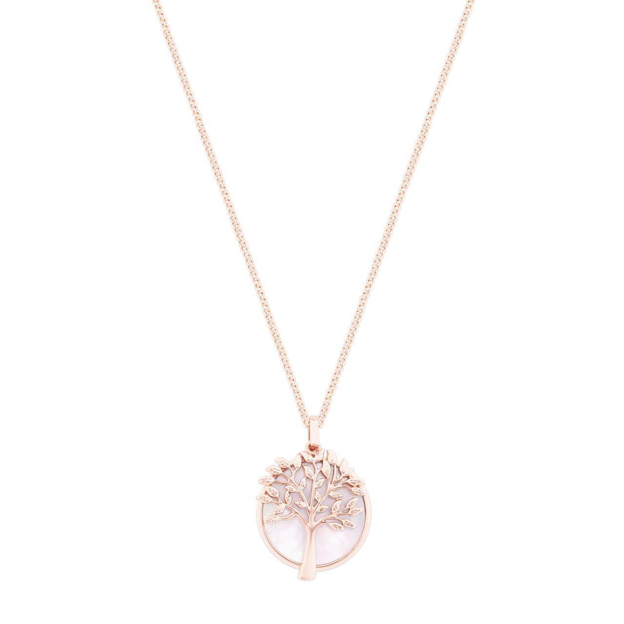Tipperary Crystal Tree of Life & Mother of Pearl Rose Gold Pendant  The tree of life is a symbol of a fresh start on life, positive energy, good health and a bright future. The symbolism of the Tree of Life is ultimately about the forces of nature combining to create balance and harmony.