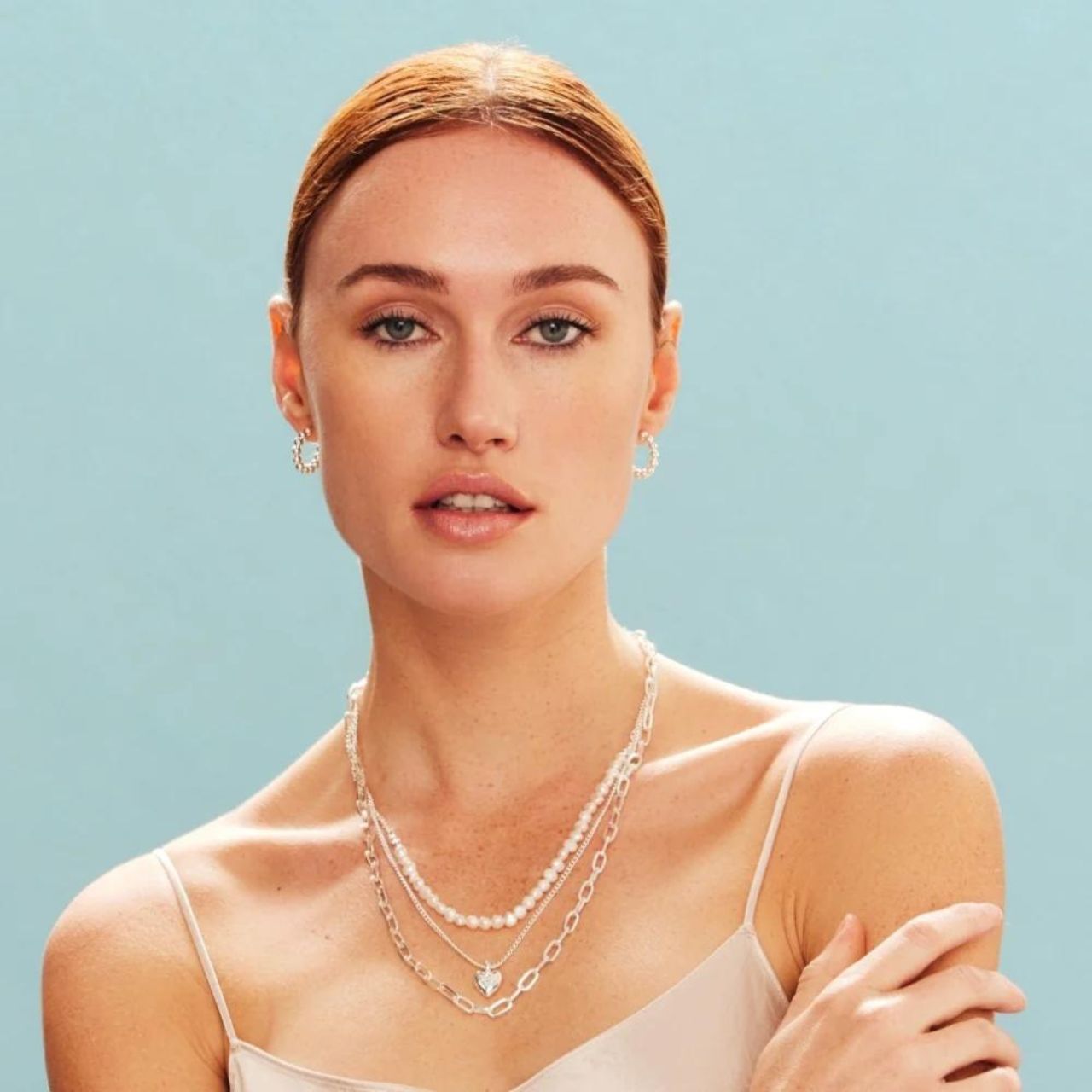 Knight & Day Silver Plated Triple Layer Freshwater Pearl Necklace  Elegant layered necklace with paperclip chain & freshwater pearls.