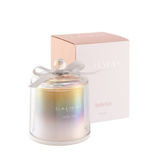 Galway Crystal Vanilla Bean Bell Jar Candle  Transport yourself to a special place with the perfect fragrance for your home. Our Vanilla Bean scent will transform any room and certainly set the right mood. Top notes of subtle, sweet vanilla are layered with delicate floral notes of jasmine & lily of the valley. Warm deep amber & sandalwood base notes finish this blend to create a gentle, exotic & comforting fragrance for your home. If you love sweet and floral scents our vanilla bean scent is for you.