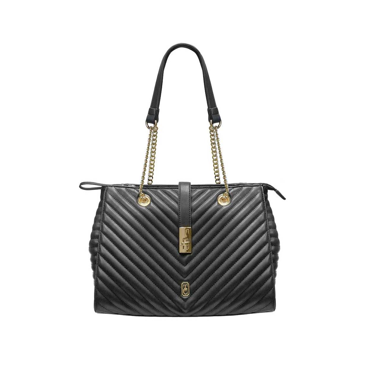 Tipperary Crystal Versailles Shoulder Bag Black - Yellow Gold Hardware  Rendered in a chevron stitching, the Versailles Handbag is a complete luxury. The contrast of the yellow gold-toned chain straps against the soft luxurious chevron quilting makes for an effortlessly chic accessory that will bring you from day to night with ease.