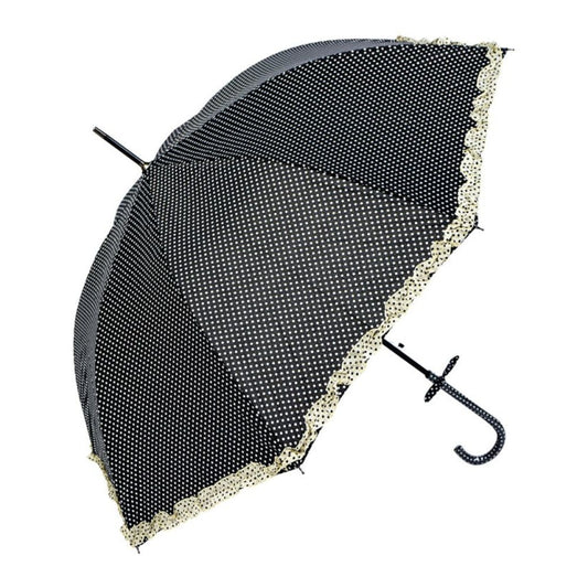 Juleeze Vintage Umbrella Adults Black Polka Dot Handle