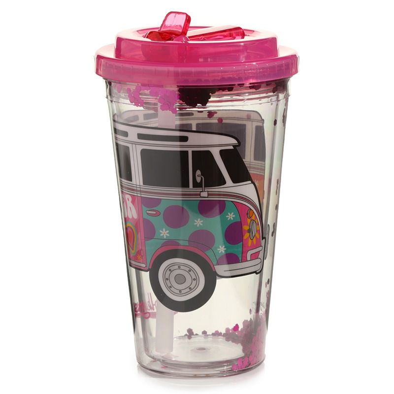 Reusable Volkswagen VW Camper Bus Summer Love Cup with Straw and Lid  Shatterproof Reusable Volkswagen VW T1 Camper Bus Summer Love Begins Double Walled Cup with Straw and Lid