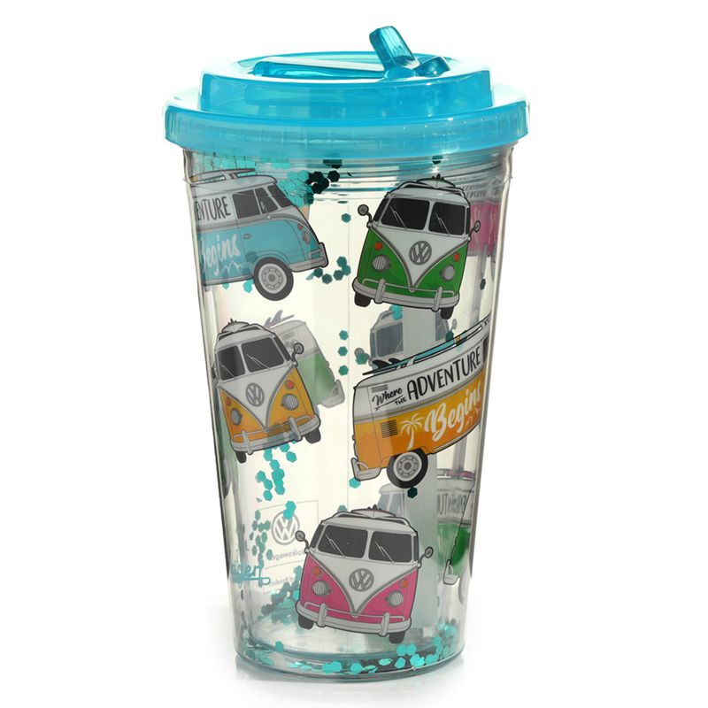 Reusable Volkswagen VW Camper Bus Surf Adventure Cup with Straw and Lid  Shatterproof Reusable Volkswagen VW T1 Camper Bus Surf Adventure Begins Double Walled Cup with Straw and Lid