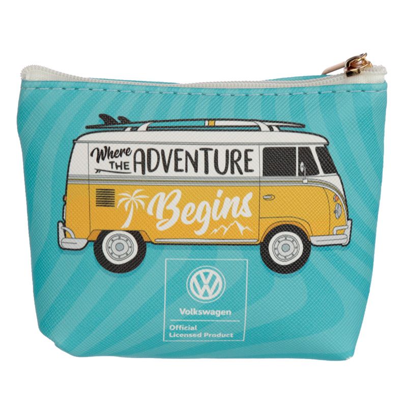 Volkswagen VW T1 Camper Bus Surf Adventure PVC Purse - BlueVolkswagen VW T1 Camper Bus Surf Adventure PVC Purse - Blue  - Dims: Height 8.5 cm Width 11.5 cm Depth 3 cm - Material: PVC and Metal - This products are fully licensed