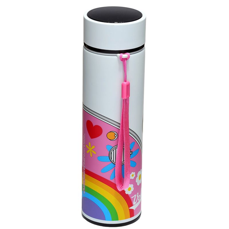 Volkswagen VW T1 Camper Bus Summer Love Thermal Drinks Bottle Digital Thermometer  Suitable for hot and cold drinks. Keeps liquids cold for up to 24 hours or warm for up to 6 hours. There is a removable tea strainer that sits in the top for loose tea leaves. Also comes with a handy strap. Volkswagen VW T1 Camper Bus Summer Love Reusable Stainless Steel Hot & Cold Thermal Insulated Drinks Bottle Digital Thermometer 450ml