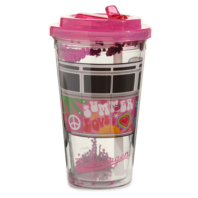 Reusable Volkswagen VW Camper Bus Summer Love Cup with Straw and Lid  Shatterproof Reusable Volkswagen VW T1 Camper Bus Summer Love Begins Double Walled Cup with Straw and Lid