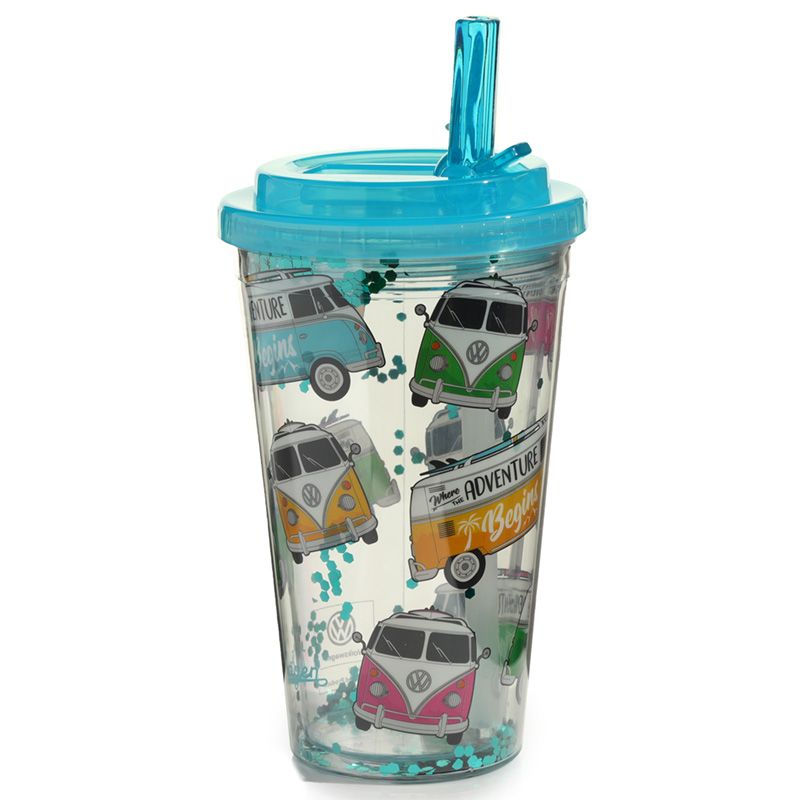 Reusable Volkswagen VW Camper Bus Surf Adventure Cup with Straw and Lid  Shatterproof Reusable Volkswagen VW T1 Camper Bus Surf Adventure Begins Double Walled Cup with Straw and Lid