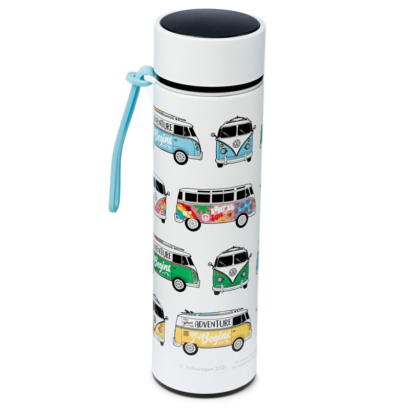 Volkswagen VW T1 Camper Bus Thermal Insulated Drinks Bottle Digital Thermometer  Suitable for hot and cold drinks. Keeps liquids cold for up to 24 hours or warm for up to 6 hours. There is a removable tea strainer that sits in the top for loose tea leaves.