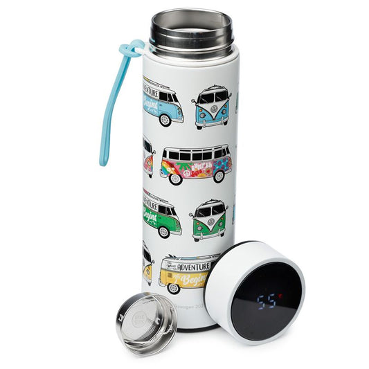 Volkswagen VW T1 Camper Bus Thermal Insulated Drinks Bottle Digital Thermometer  Suitable for hot and cold drinks. Keeps liquids cold for up to 24 hours or warm for up to 6 hours. There is a removable tea strainer that sits in the top for loose tea leaves.