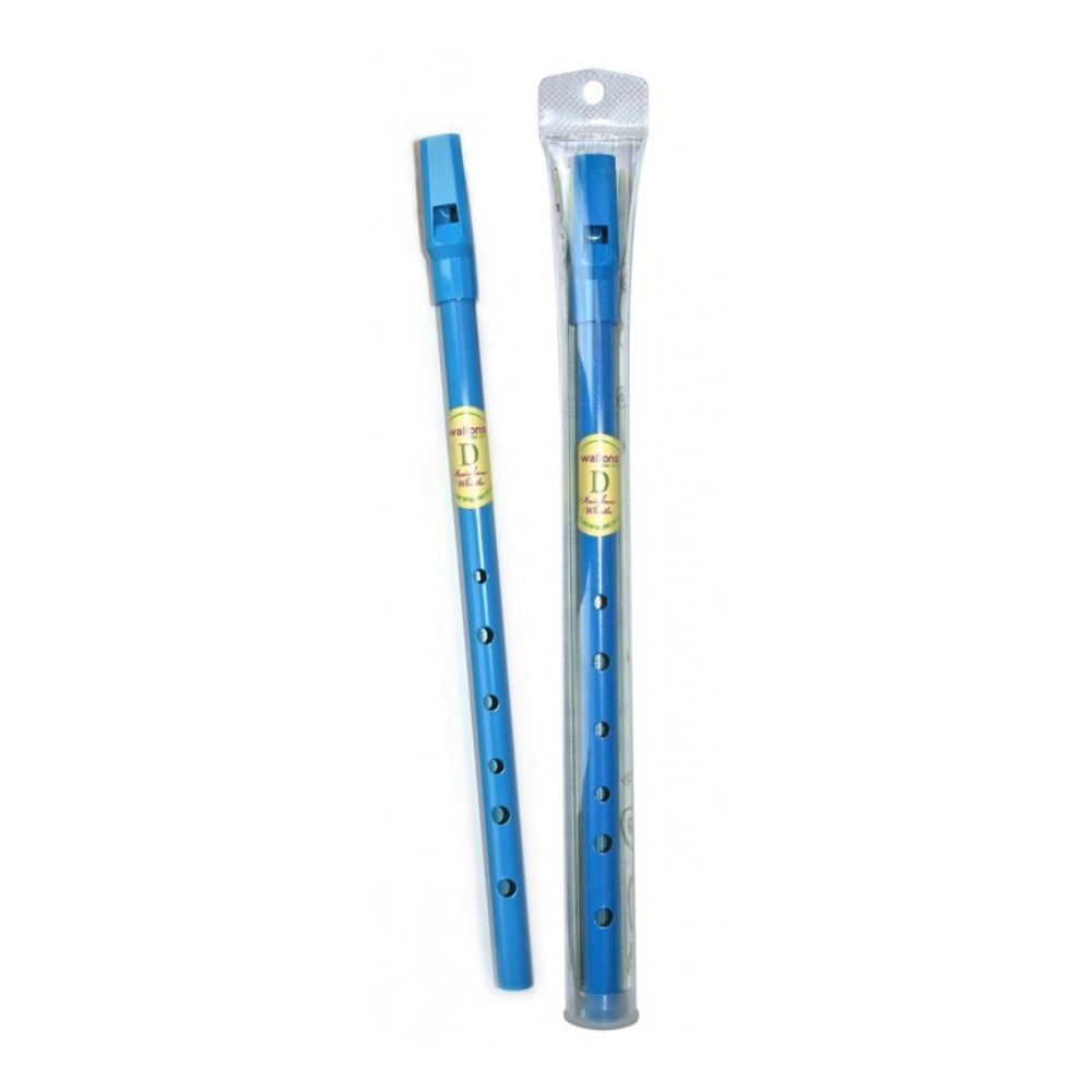 Waltons Rainbow Whistle Blue in Tube & in The Key of D  Fun, colourful, tin whistle in the key of D. Comes in a clear tube with instruction leaflet that includes Irish and international tunes.  Available in Blue