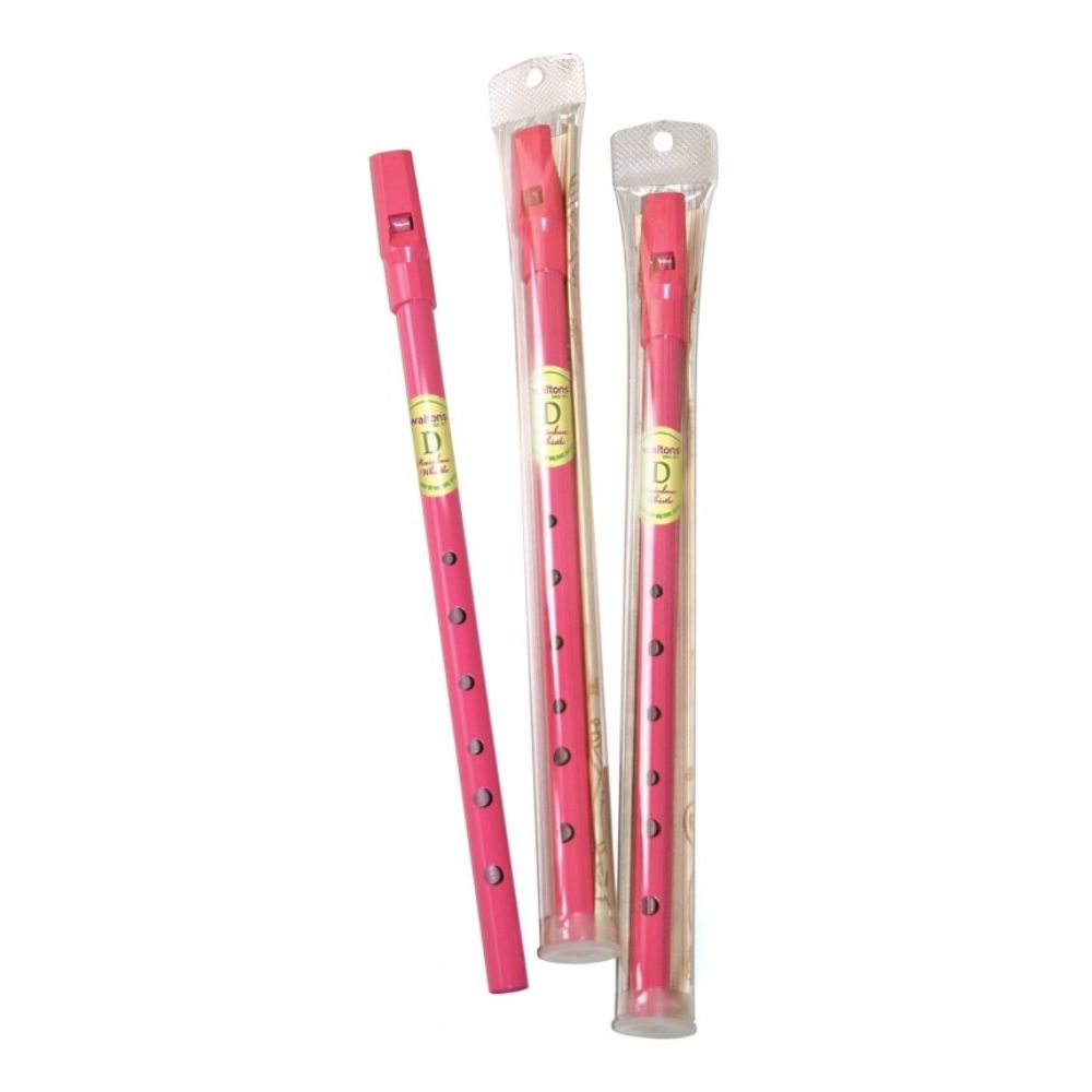 Waltons Rainbow Whistle Pink in Tube & in The Key of D  Fun, colourful, tin whistle in the key of D. Comes in a clear tube with instruction leaflet that includes Irish and international tunes.  Available in Pink